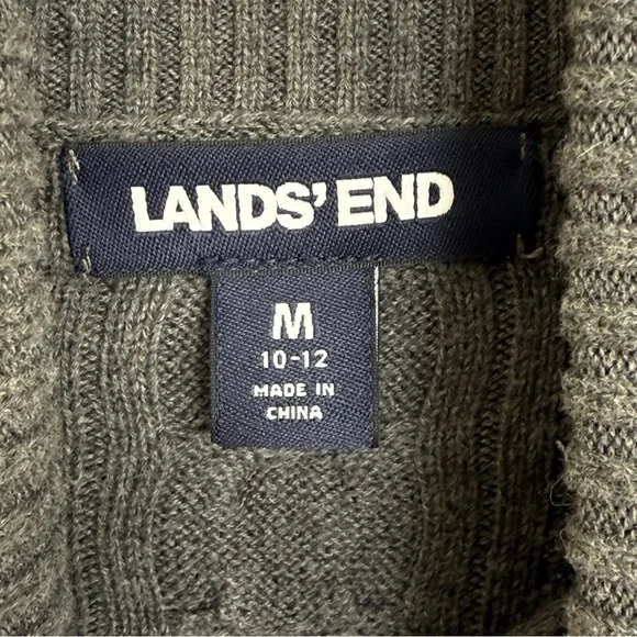 Lands’ End Grey Cable Knit Turtleneck Sweater 100% Cotton Size Medium - Picture 6 of 11